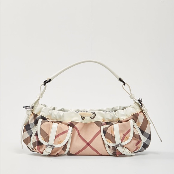 BURBERRY WHITE/ HOUSE CHECK CANVAS SHOULDER BAG - Picture 5 of 9